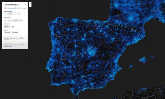 Mapa de calor de uso de la bicicleta en España