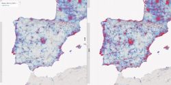 Mapa de calor de uso de la bicicleta comparando 2014 y 2015 en España